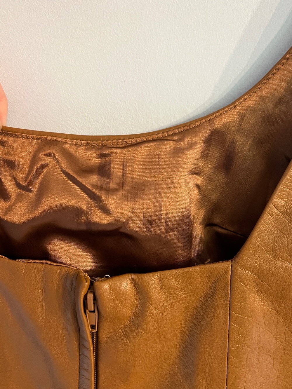 BCBG Max Azria 100% Leather Cognac Brown Sheath Midi Dress Size 6 - Picture 12 of 12